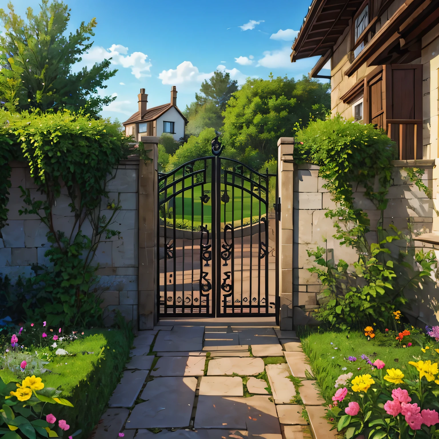 ворота позади дома в саду.