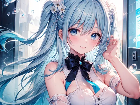 masterpiece, best quality, extremely detailed, (illustration, official art:1.1), 1 girl ,(((( light blue long hair)))), light bl...