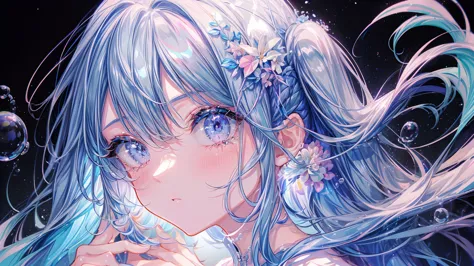 masterpiece, best quality, extremely detailed, (illustration, official art:1.1), 1 girl ,(((( light blue long hair)))), light bl...