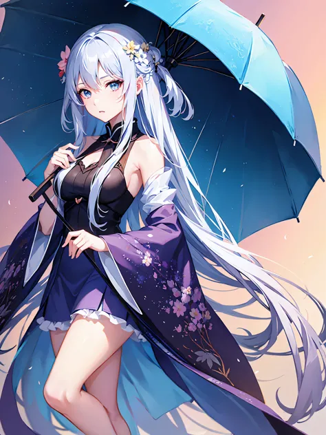 anime girl with umbrella and flowers in her hair, guweiz, detailed anime artwork, clean detailed anime art, detailed digital ani...