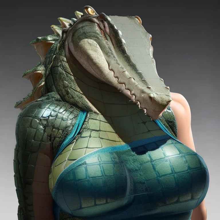 （((No human:2))),male,(((anthro))) (((solo:2))),full body,(((alligator:1.3))),female focus, 8kK, A hyper-realistic, 3d rendered, Digital Art, (((Highly detailed shiny scales), (((beautiful and detailed portrait of a femalealligator :1.3))), (((which are full of confidence, Seductive))),(((The whole body showed)))