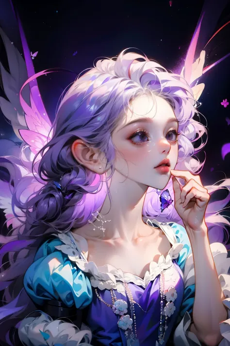 Arafad image of a woman wearing a purple dress and butterfly wings, fairy tale core, light violet, princess of amethyst, Belle D...