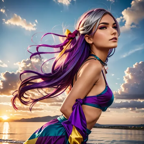 1.5),(1 girl),(dynamic pose),(multicolored hair+silver hair:1.3+red hair:1.2+purple hair+yellow hair:1.3+green hair:1.3),(blue e...