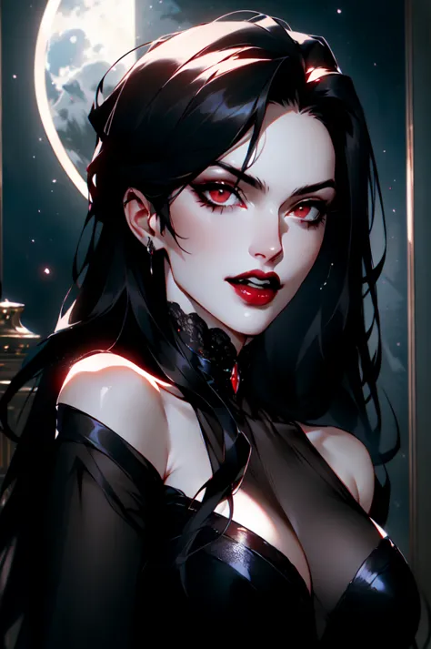 { - anatomy error}(Masterpiece - Ultra-detailed, very high resolution) portrait of vampire queen standing in dark, black hair, l...