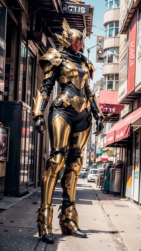 A woman adorned in fantasy-style full-body armor, a crown-concept fully enclosed helmet that unveils only her eyes, a composite ...