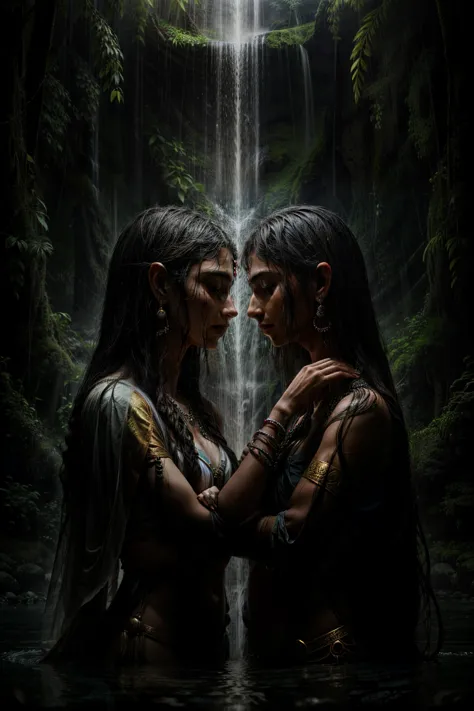 In the heart of a breathtaking jungle, a realistic portrait emerges of Lord Shiva and Goddess Parvati, deeply engrossed in each ...