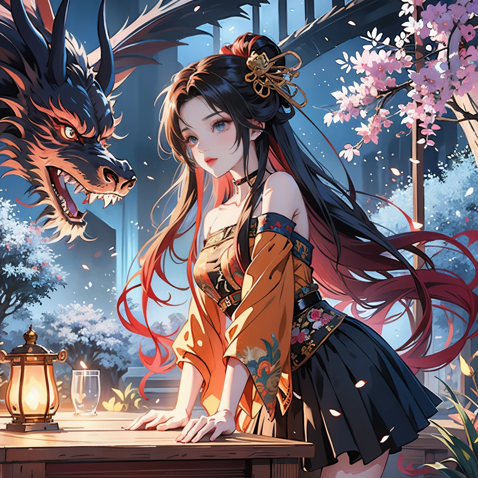 Une fille d'anime aux cheveux longs avec un dragon sur la tête, fond d&#39;écran animé 4k, fond d&#39;écran animé 4k, fond d&#39;écran d&#39;art animé 8K, Style animé 4K, fond d&#39;écran animé 4k, fond d&#39;écran animé 4k, Bel art animéwork, Fond d&#39;écran animé 4K, Bel art animé, Illustration fantastique d&#39;anime, Oeuvre fantastique d&#39;anime, bel anime fantastique, fond d&#39;écran animé hd