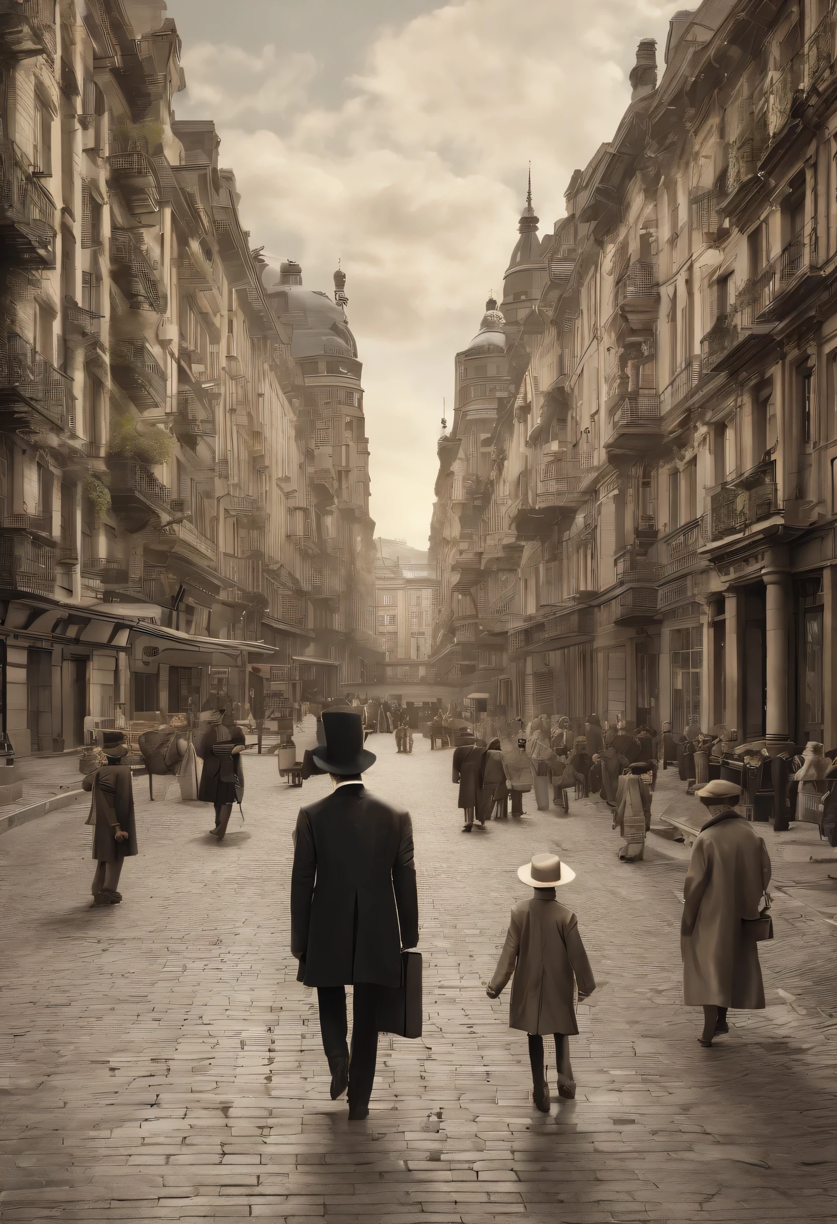there are many people walking around a large square in a city, by Karl Völker, historical image, by Harry Haenigsen, by Anton Räderscheidt, by Werner Gutzeit, barcelona in 1 9 1 8, by Emil Lindenfeld, inspired by Tilo Baumgärtel, old photo width 768