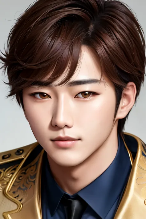 close-up of a handsome korean pop man, (masterpiece), (portrait), (original photo), (extremely detailed cg unified 8k wallpaper)...