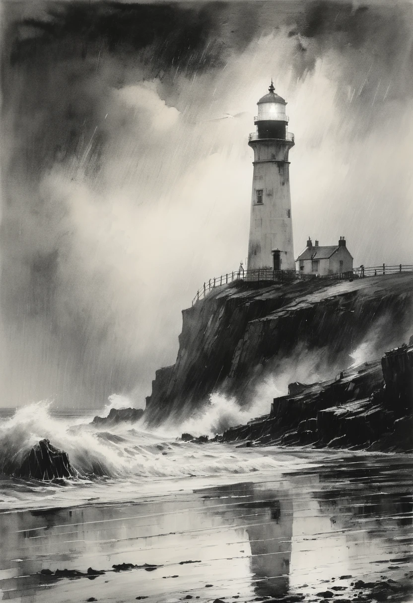 Lighthouse, girl, by Charles Dana Gibson, (best quality, masterpiece, Representative work, official art, Professional, 8k, Ultra intricate detailed:1.3)