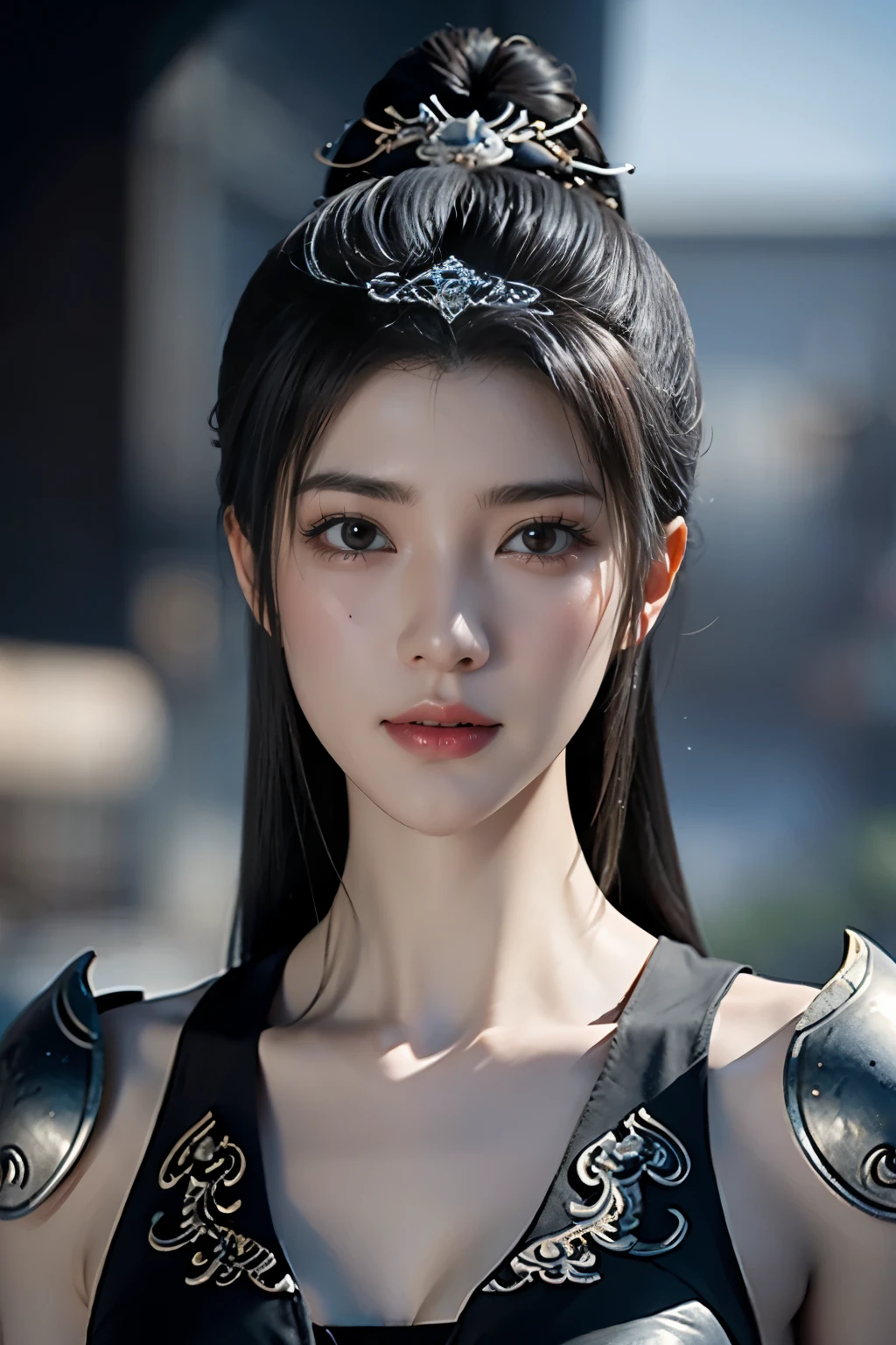 傑作,ゲームアート,最高の画質,最高解像度,8K,(肖像画),Unreal Engine 5のレンダリング作業,(デジタル写真),((肖像画 Feature:1.5)),
20歳の少女,ショートヘアの詳細,長い前髪,(赤いアイメイクはとても丁寧です),(長い白髪の:1.4),(大きい, 豊かな胸),エレガントで高貴,勇敢で魅力的,
(古代中国の鎧の特徴と融合した未来の鎧,中空デザイン,パワーアーマー,神秘的な東洋のルーン文字,繊細なドレスのパターン,魔法の閃き),未来の戦士,サイバーパンクのフィギュア,戦争の背景,
映画照明，レイトレーシング，ゲームCG，((3D アンリアル エンジン))，OCレンダリング反射パターン