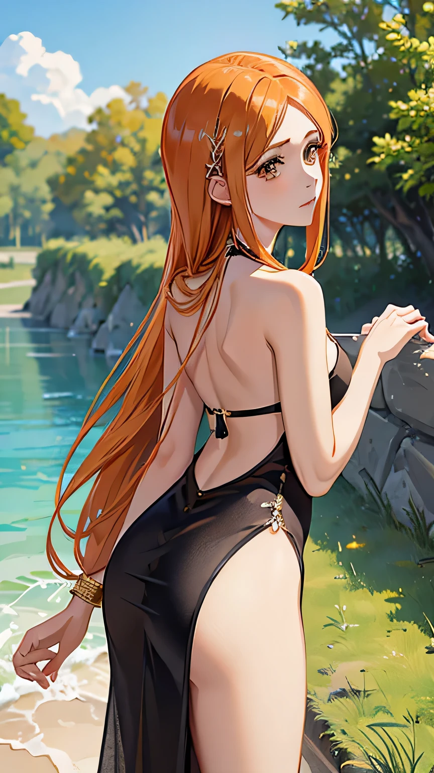 Orihime in Sexy Halter Hollow Out Backless Chain Fishtail Lingerie Dress⁠ with gold