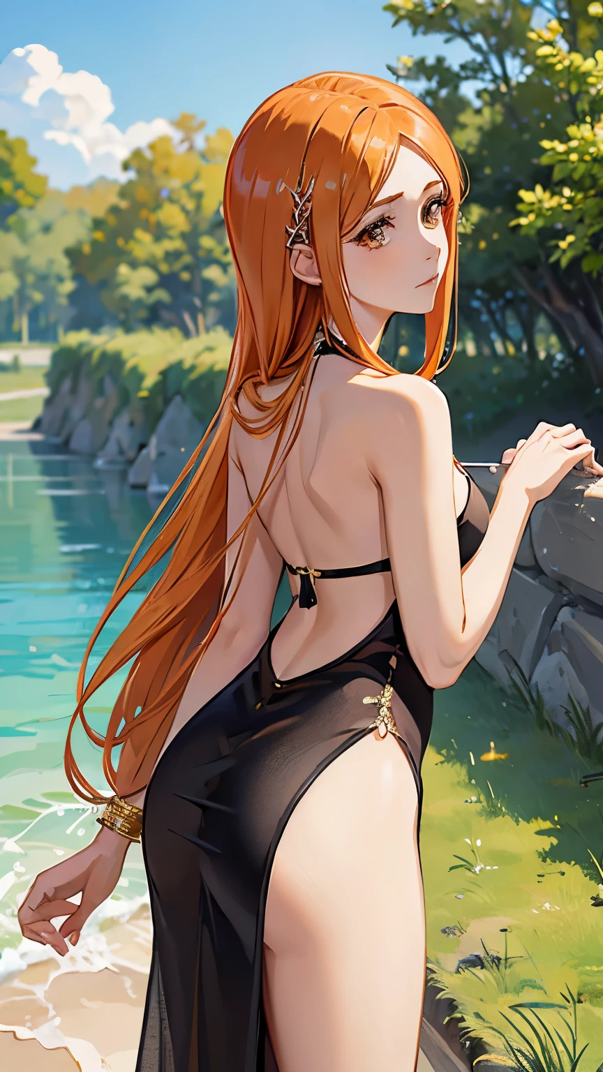 Orihime in Sexy Halter Hollow Out Backless Chain Fishtail Lingerie Dress⁠ with gold