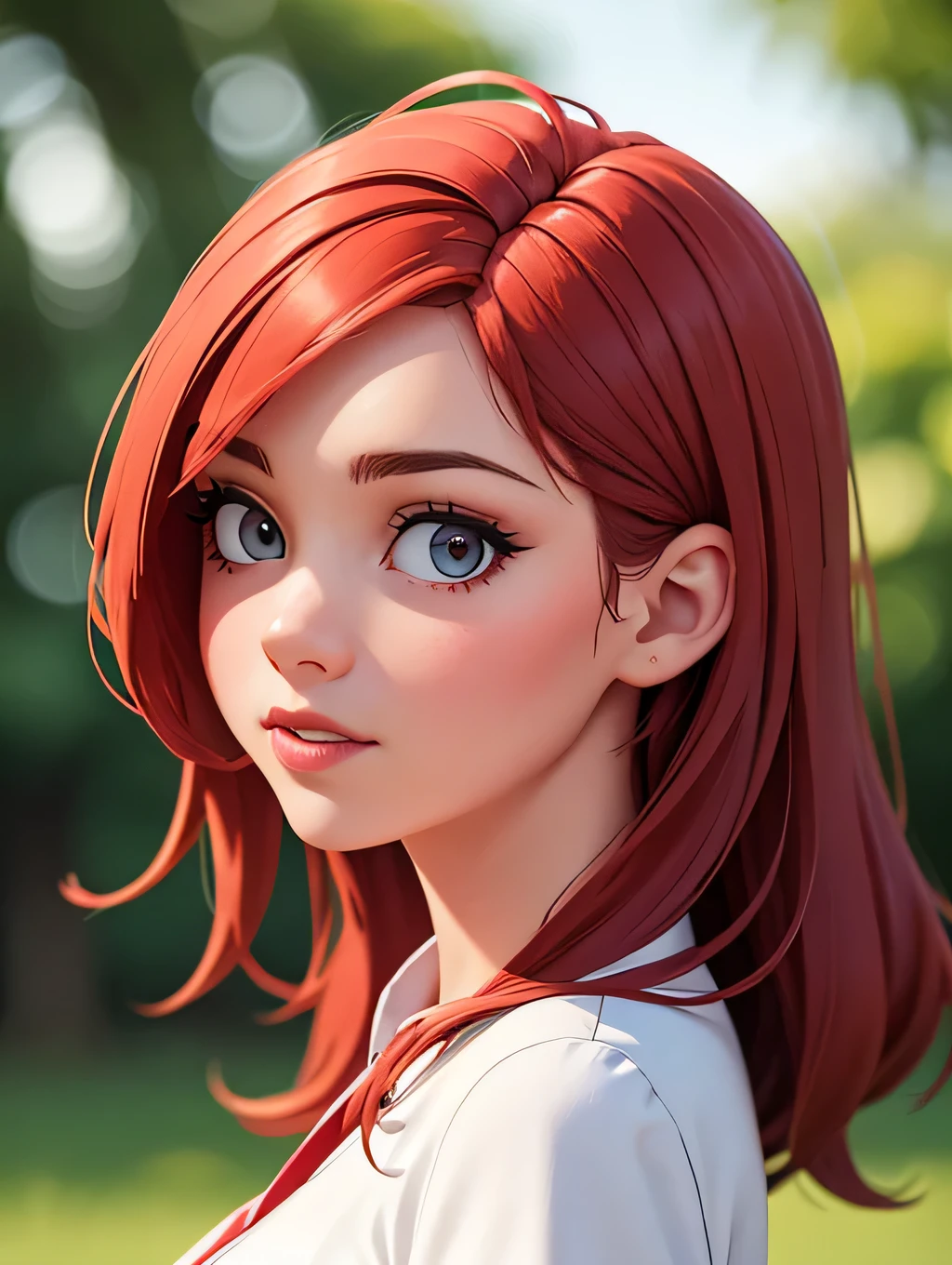 1 girl, face, portrait, close-up, red hair,  (8k, RAW photo, best quality, masterpiece:1.2, masterpiec8K.HDR. highresabsurdres:1.2, film grain, blurrybokeh:1.2, lens flare, (vibrant color:1.2), (delicate))