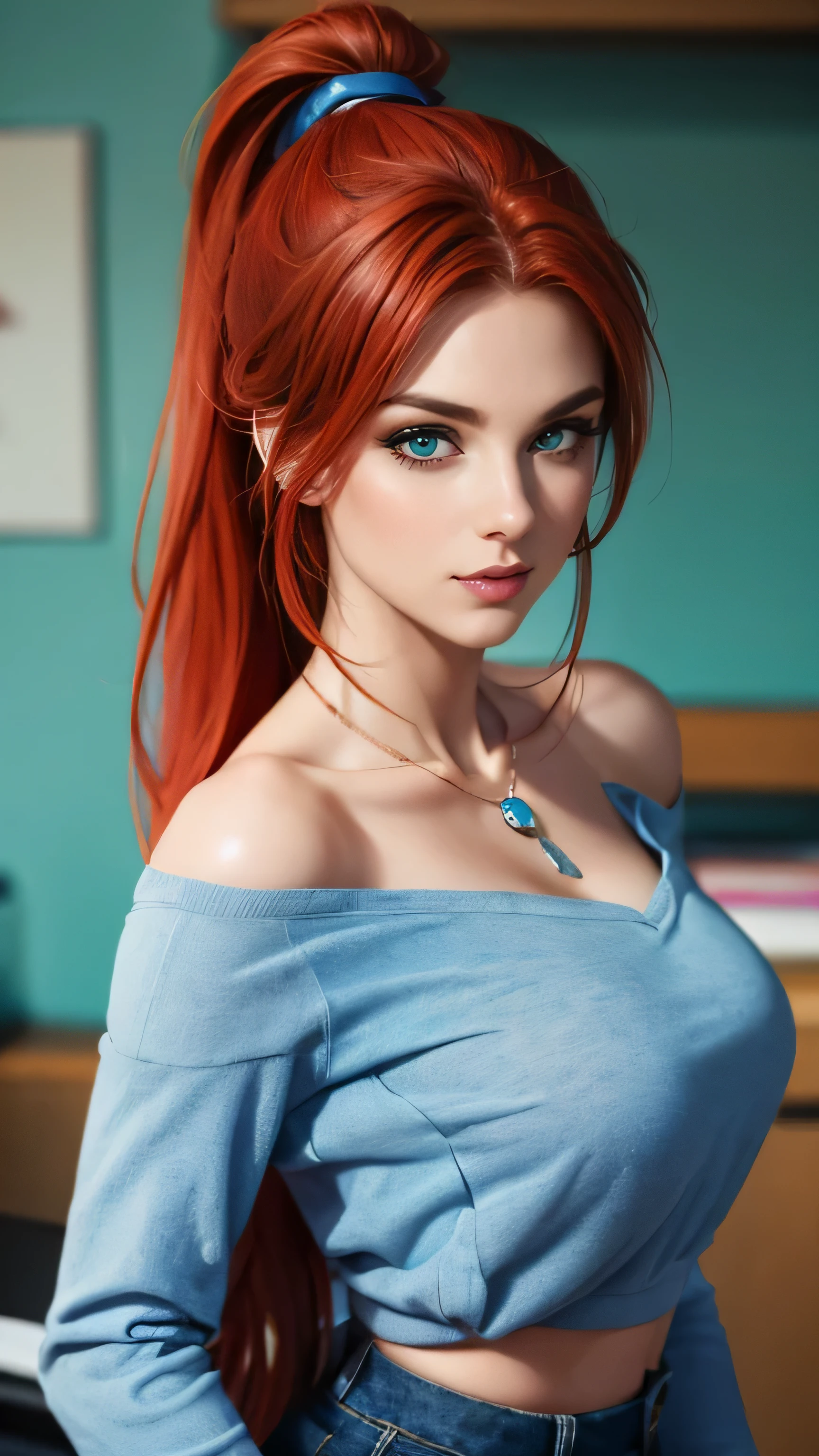 ( A stunning shy 22-year-old red hair girl with blue eyes (dressed as a college student .) (wears a necklace with a blue gem) (long hair) (ponytail))) (detailed realistic,4k,highres,masterpiece:1.2),modern multi-panel comic,empty speech bubbles,page of a superhero comic book,detailed illustrations,physically-based rendering,ultra-fine painting,professional,vivid colors, having sex (nsfw),dialogue (getting fucked)