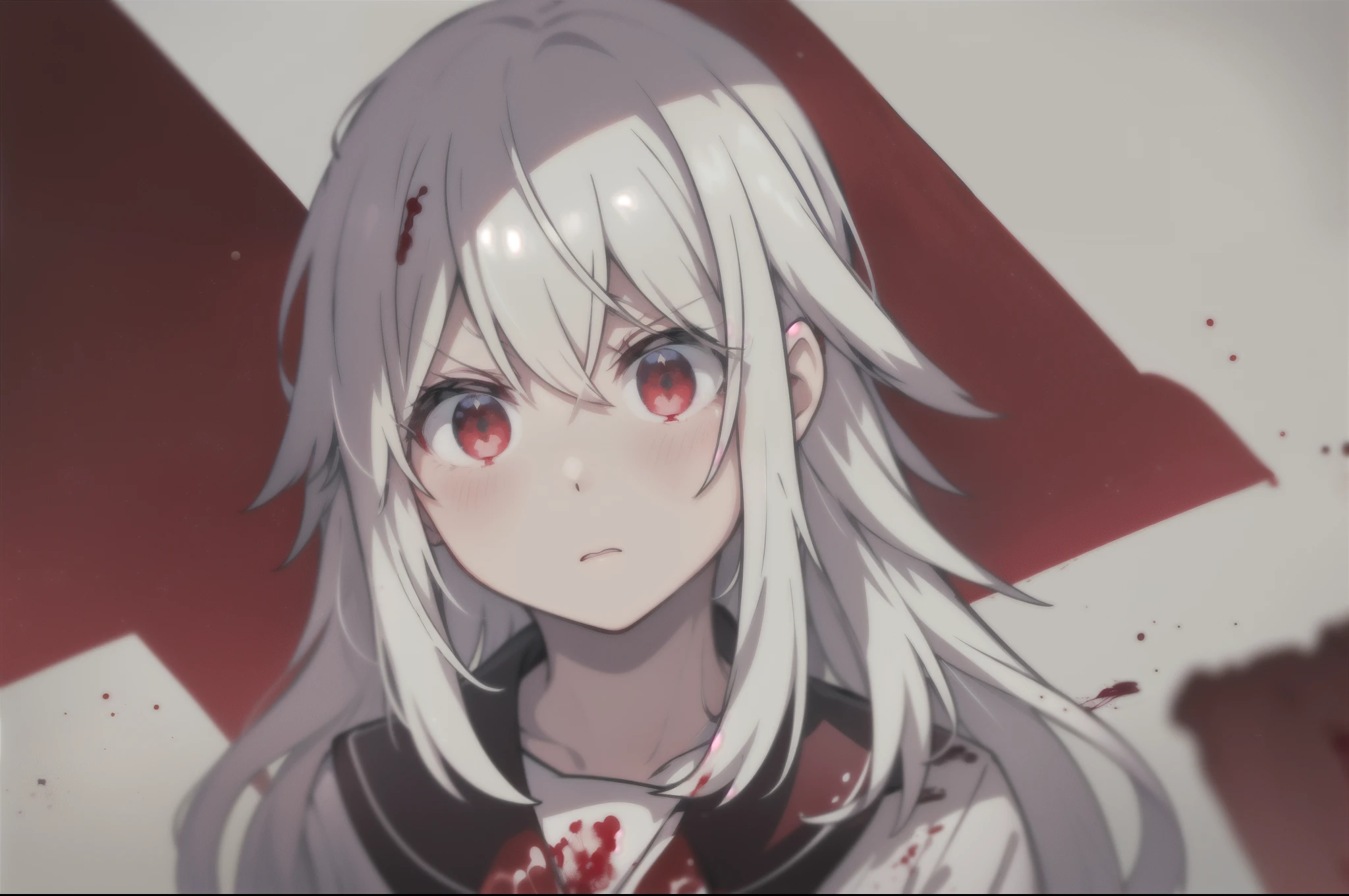 Anime girl with white hair and red eyes holding a knife - SeaArt AI