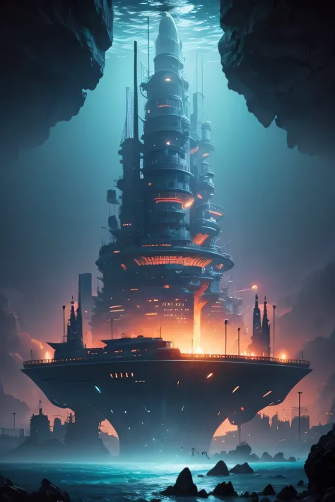 a city under the ocean futuristic and beautiful, full of life, colorful utopia