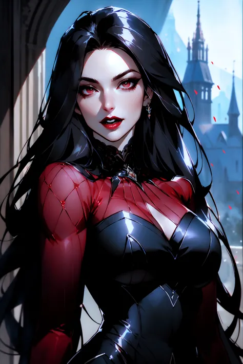 { - anatomy error}(Masterpiece - Ultra-detailed, very high resolution) portrait of vampire queen standing in dark, black hair, l...