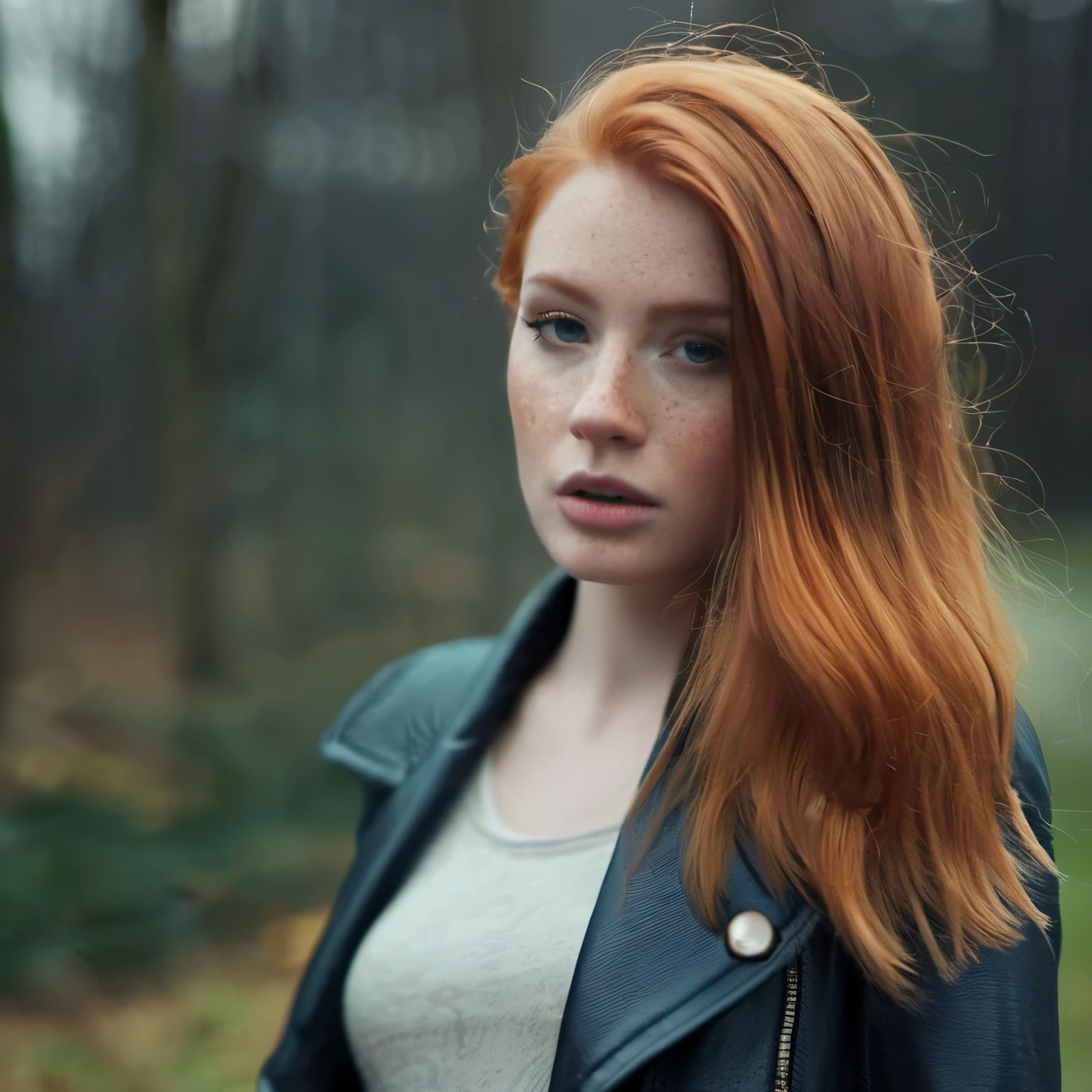 cinematic photo (art by Mathias Goeritz:0.9) , photograph, Lush Girlfriend, Tax collector, Rich ginger hair, Winter, tilt shift, Horror, specular lighting, film grain, Samsung Galaxy, F/5, (cinematic still:1.2), freckles . 35mm photograph, film, bokeh, professional, 4k, highly detailed