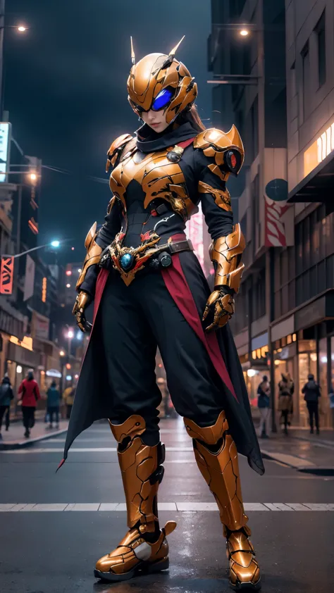 a woman adorned in fantasy-style full-body armor, a crown-concept fully enclosed helmet that unveils only her eyes, a composite ...