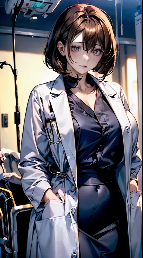 ((１people&#39;s women:1.4)), realistic beautiful doctor、amazingly beautiful、((doctor&#39;s white coat:1.8, collared shirt))、(hig...