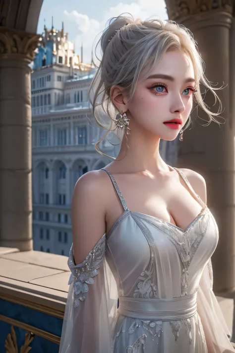 (girl standing on the balcony of the palace),(highest quality, masterpiece:1.2), ultra high resolution, realistic, front light, ...