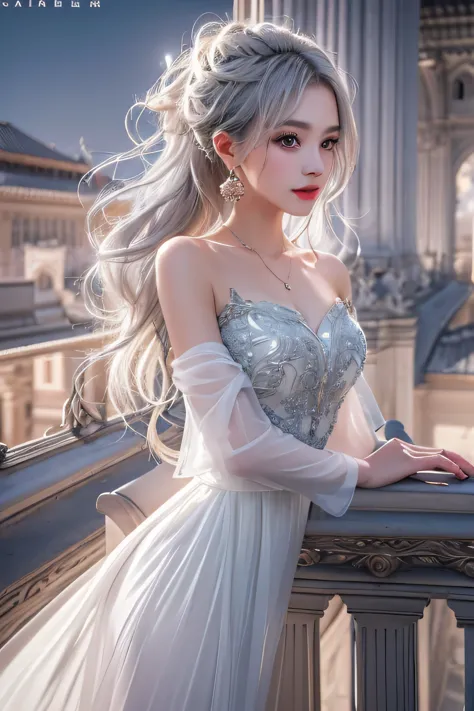 (girl standing on the balcony of the palace),(highest quality, masterpiece:1.2), ultra high resolution, realistic, front light, ...