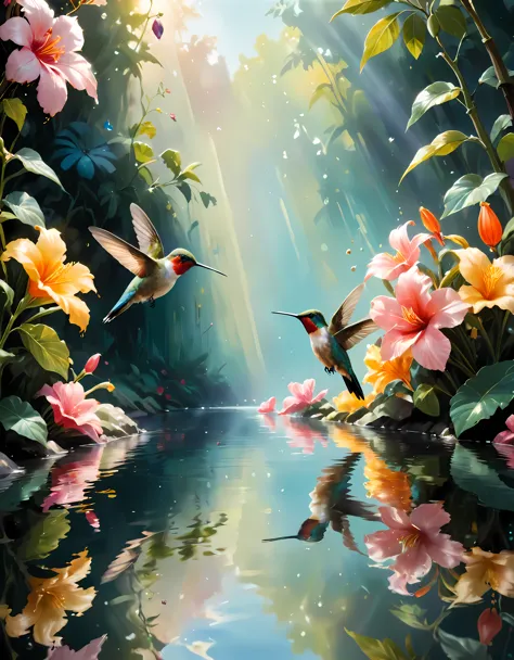 ((soft_color_painting:)1.5), ((soft_color_tones):1.4), ((crystal clear water reflection background):1.3), ((soft color exotic hu...