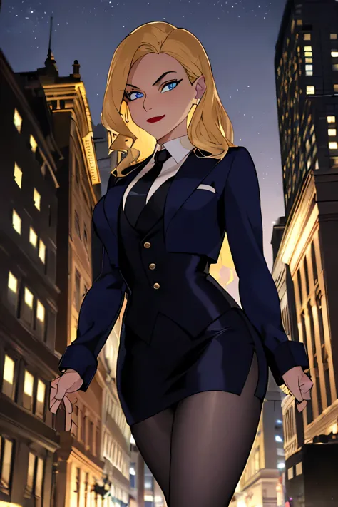 ((masterpiece,best quality)), absurdres,
Black_Canary_JLU, 
solo, smiling, looking at viewer, cowboy shot, 
night sky and city i...