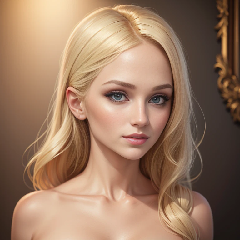 Realistic portrait of a beautiful blonde woman, capturing her elegance and allure with lifelike detail and precision.