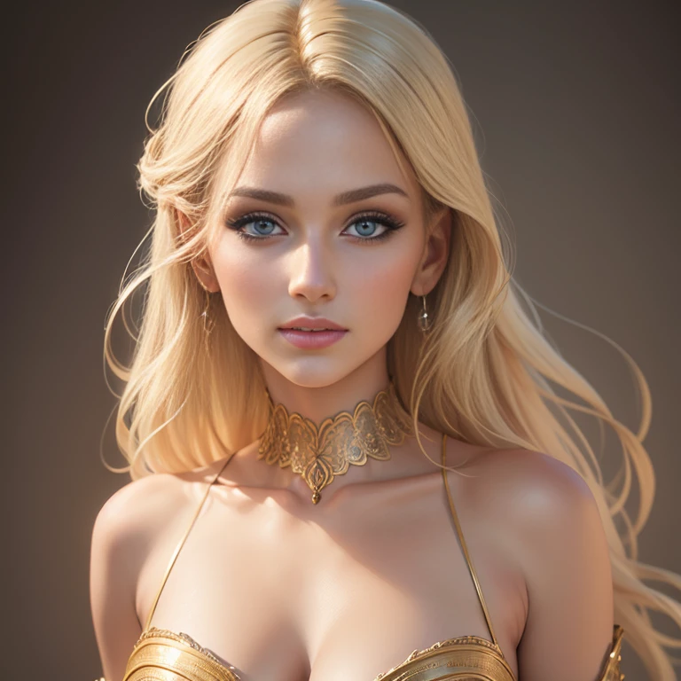 Realistic portrait of a beautiful blonde woman, capturing her elegance and allure with lifelike detail and precision.