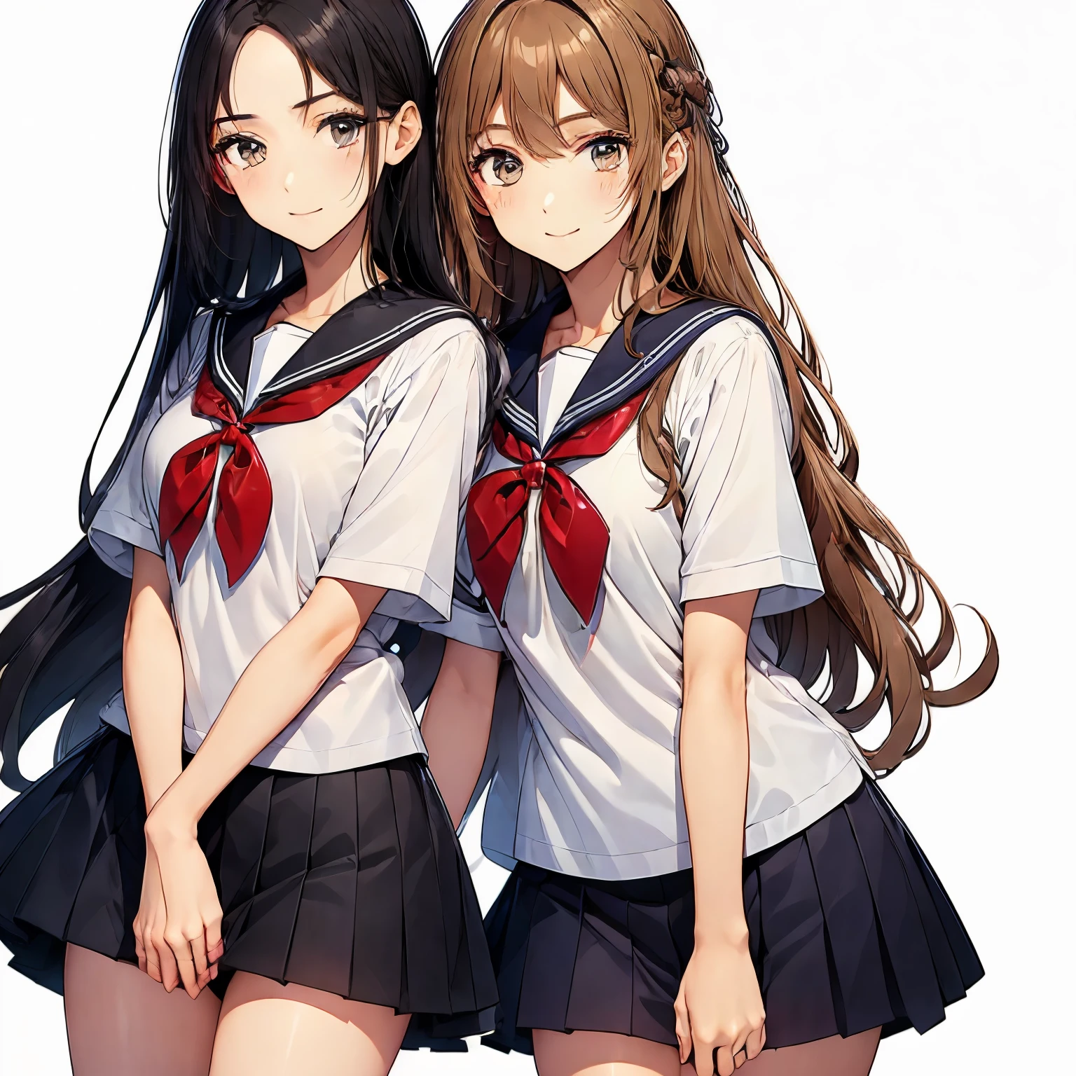 high quality,((2girls,chyuri,snuggling,smile)),Japanese high school student,short sleeve sailor school uniform,