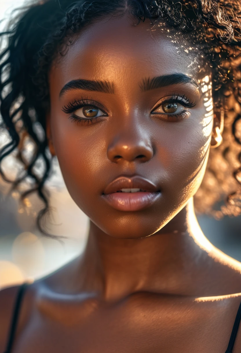 8k portrait of photo of beautiful black girl, black hair, full body, realistic, natural skin, soft sunlight, textured skin, intricate, elegant, highly detailed, majestic, digital photography, (masterpiece, sidelighting, finely detailed beautiful eyes: 1.2), hdr,