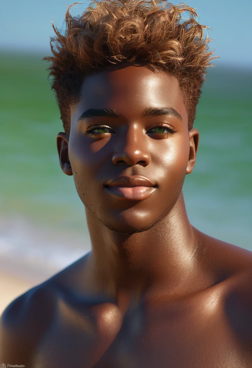 Kael: Portrait of handsome black man, face zoom, serious expression, short hair and no beard, green background, (((dark-skinned)))