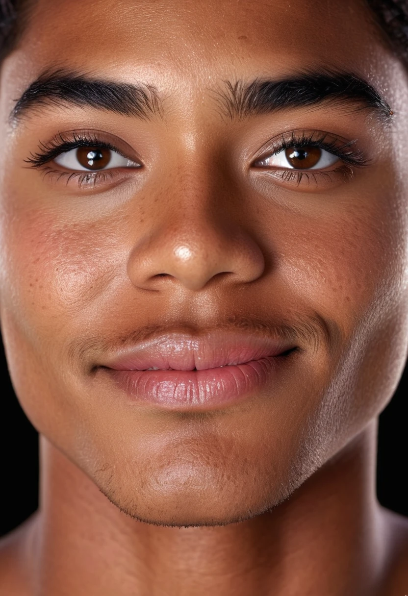 Kael: Portrait of handsome black man, face zoom, serious expression, short hair and no beard, green background, (((dark-skinned)))