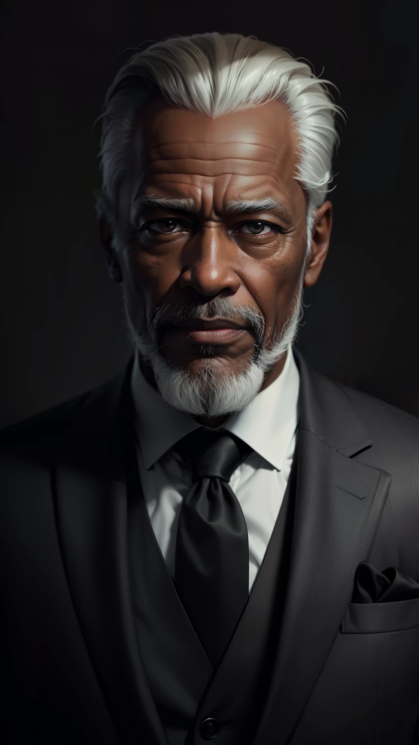 Kael: Portrait of handsome black man, face zoom, serious expression, short hair and no beard, green background, (((dark-skinned)))