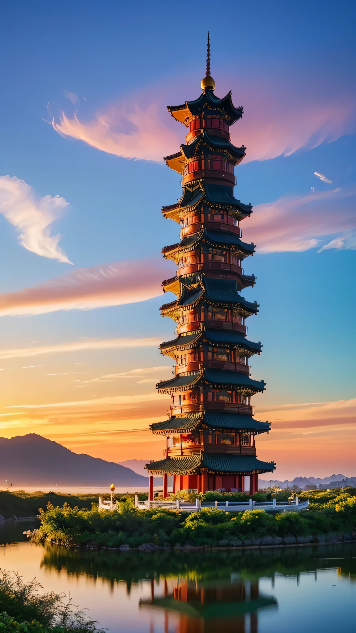 floating island，colorful clouds，Chinatown Building，Kongming Lantern，Romantic，fantasy，beautiful，spectacular view，32k