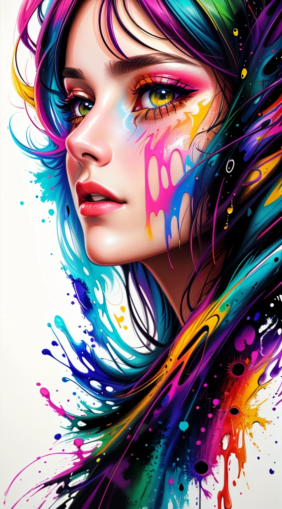 a woman with colored paint on her face and hair, dripping with color, color Art bonita!, cute digital art, art painting, Bela arte UHD 4K, abstract portrait, color Art, beautiful gorgeous digital art, art of alessandro pautasso, face submerged in colored oils, colorfull painting, Beautiful acrylic fluid portrait, colored ink, digital art stunning, color Art