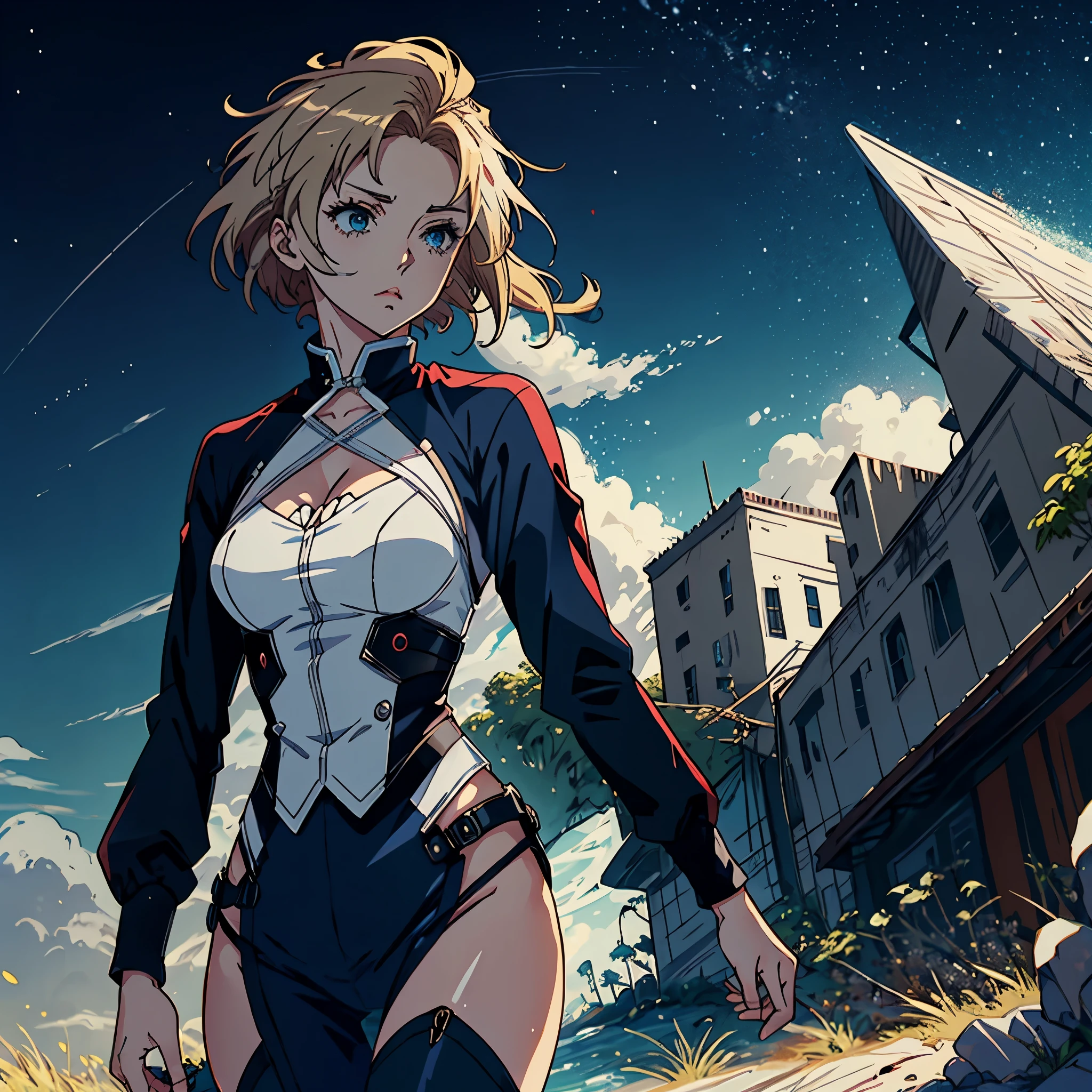 imagem estilo anime de uma mulher com roupa preta segurando uma arma, fantasma no estilo concha, acionar estilo de arte de anime, Like a retro futuristic heroine, cel - estilo de arte sombreado, protagonista feminina 👀 :8, estilo de anime muito moderno, Annie Leonhart em uma cidade neon, inspirado em Li Chevalier, Intergalactic Princess, epic anime style