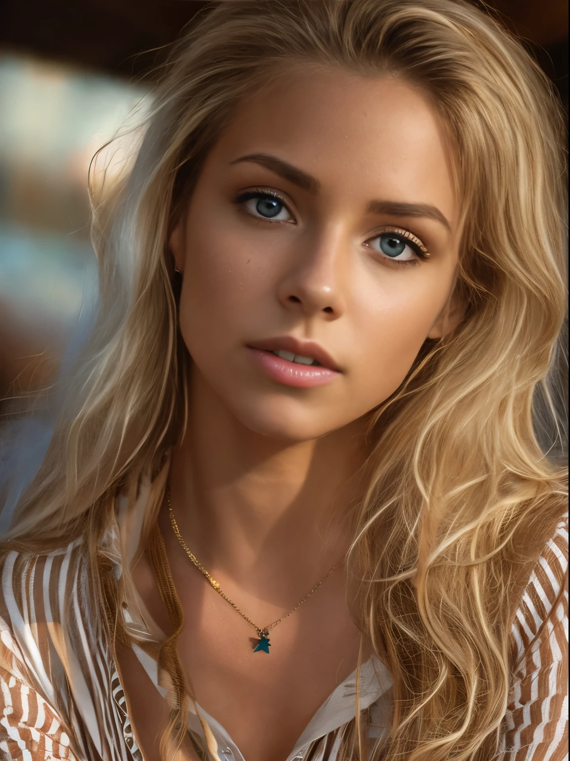 professional, (4k photo:1.1) by (Jeremy Lipking:0.3), (Dittmann Anna:0.3), (Arian Mark:0.3), (Sharp focus:1.3), high detail, wearing (tight shirt:1.2), beautiful detailed face, hazel eyes, long blonde hair, (attractive young woman:1.3), (seductive:1.1), (blushing:1.1), hourglass body shape, small round breasts, wide hips