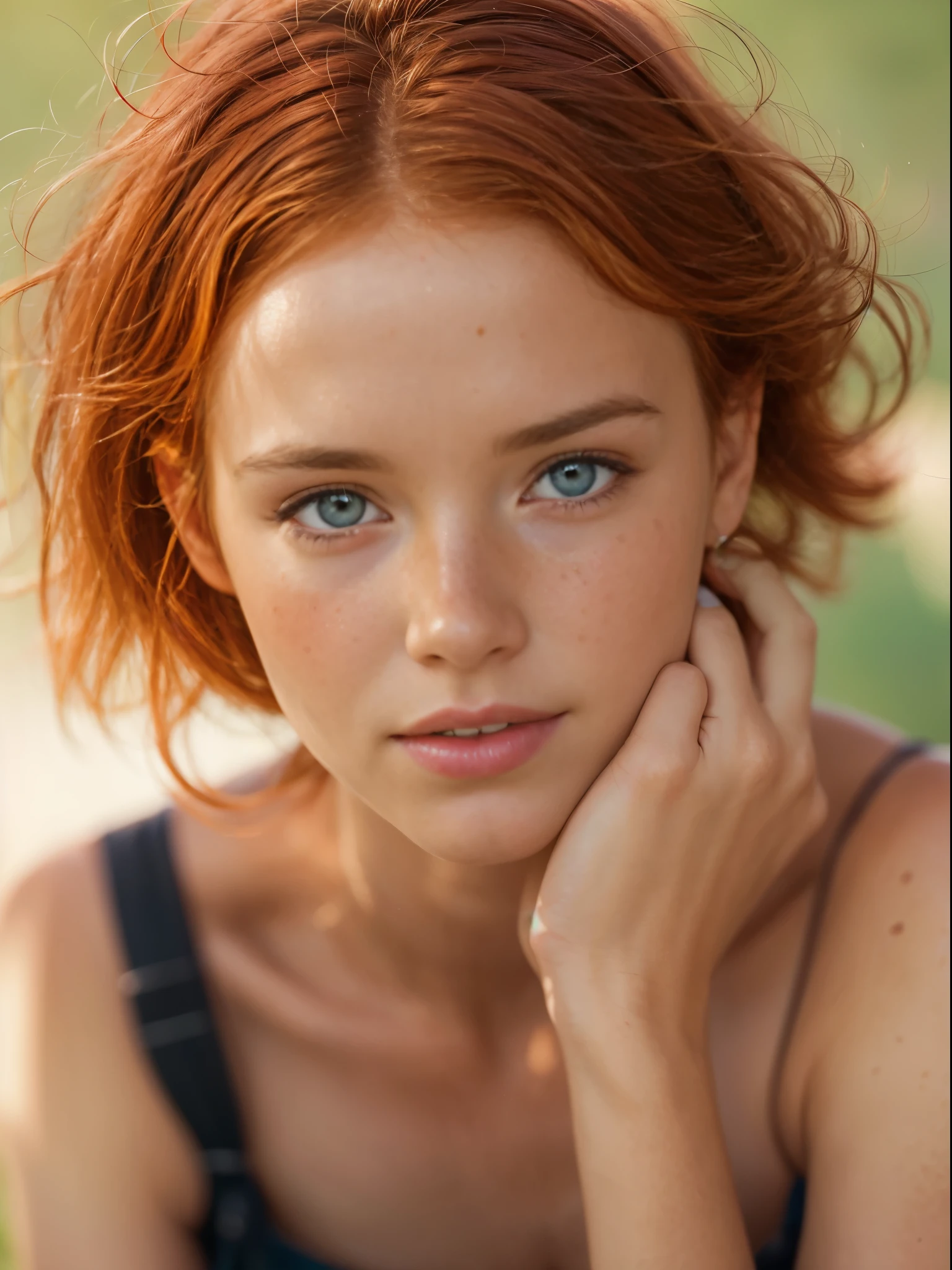 A close up of a woman with red hair and blue eyes - SeaArt AI