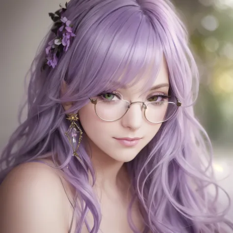 light purple hair, Gorgeous beautiful detailed and realistic portraits (woman) , Multicolored seductive eyes, dark fluffy dress,...
