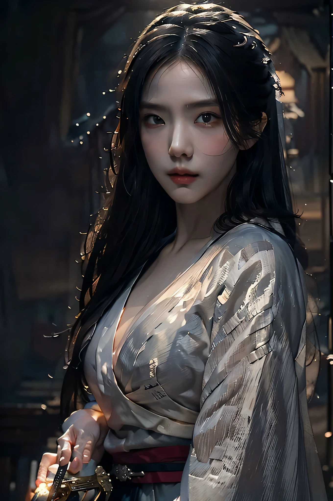 A close up of a woman in a dress holding a sword - SeaArt AI