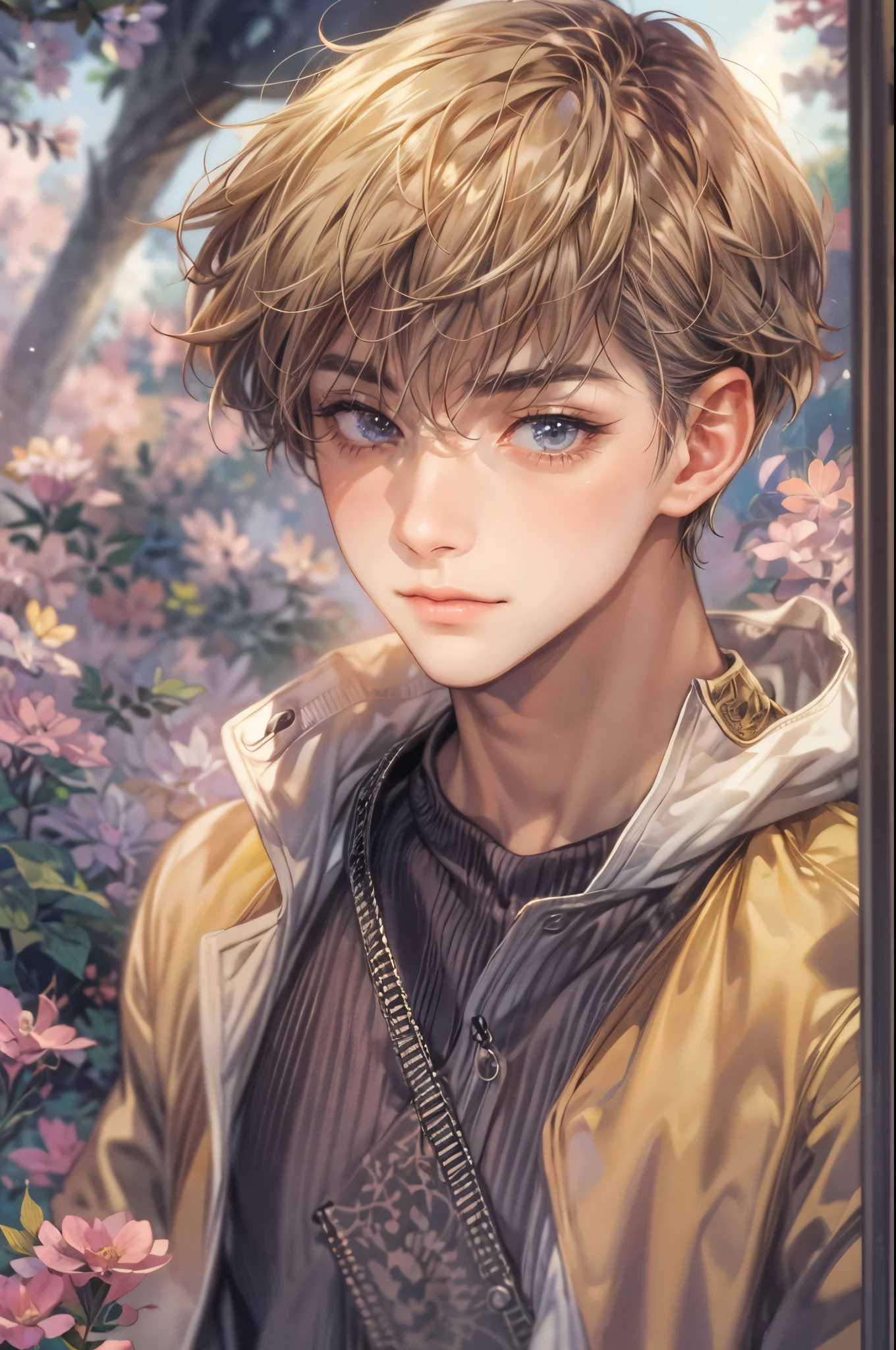 ((Best quality)), ((masterpiece)), (detailed), ((perfect face)), ((halfbody)) handsome face, male, teen boy,  perfect proportions , a character from anime Pokémon, short hair, male version , detailed background, detailed scenery background 