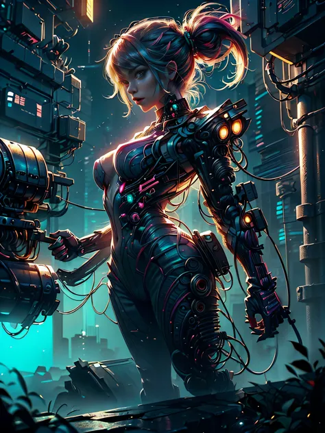 ((Stunning masterpiece anime illustration.)), ((Extremely delicate and beautiful cyber girl..)), ((Cara muy detallada y descubie...