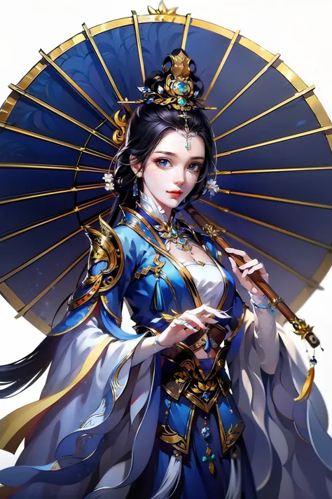 （masterpiece，super detailed，HD details，highly detailed art）1 female, Half body，White background, Xianxia, Gorgeous costumes, hai...