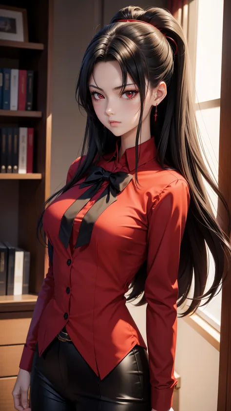 anime girl in red shirt and black tie posing for a photo, by Yang J, extremely detailed artegerm, Rin Tohsaka, artegerm jsc, guw...