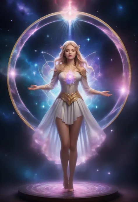 magical girl and magic circle, A magical girl standing on a magic circle and chanting magic, star-shaped magic circle: 1.3, clos...