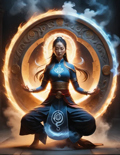 magic circle，best quality,4k,8k,highres,masterpiece:1.2,ultra-detailed,realistic,acrylic style,tai chi, yin yang, eight trigrams...