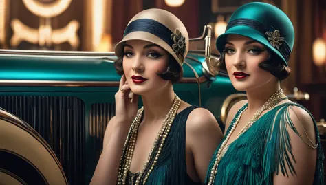 create imaginative and amazing images demonstrating the style of ((roaring 20s)), hyper realistic, 8k, vibrant colors, sharp cri...